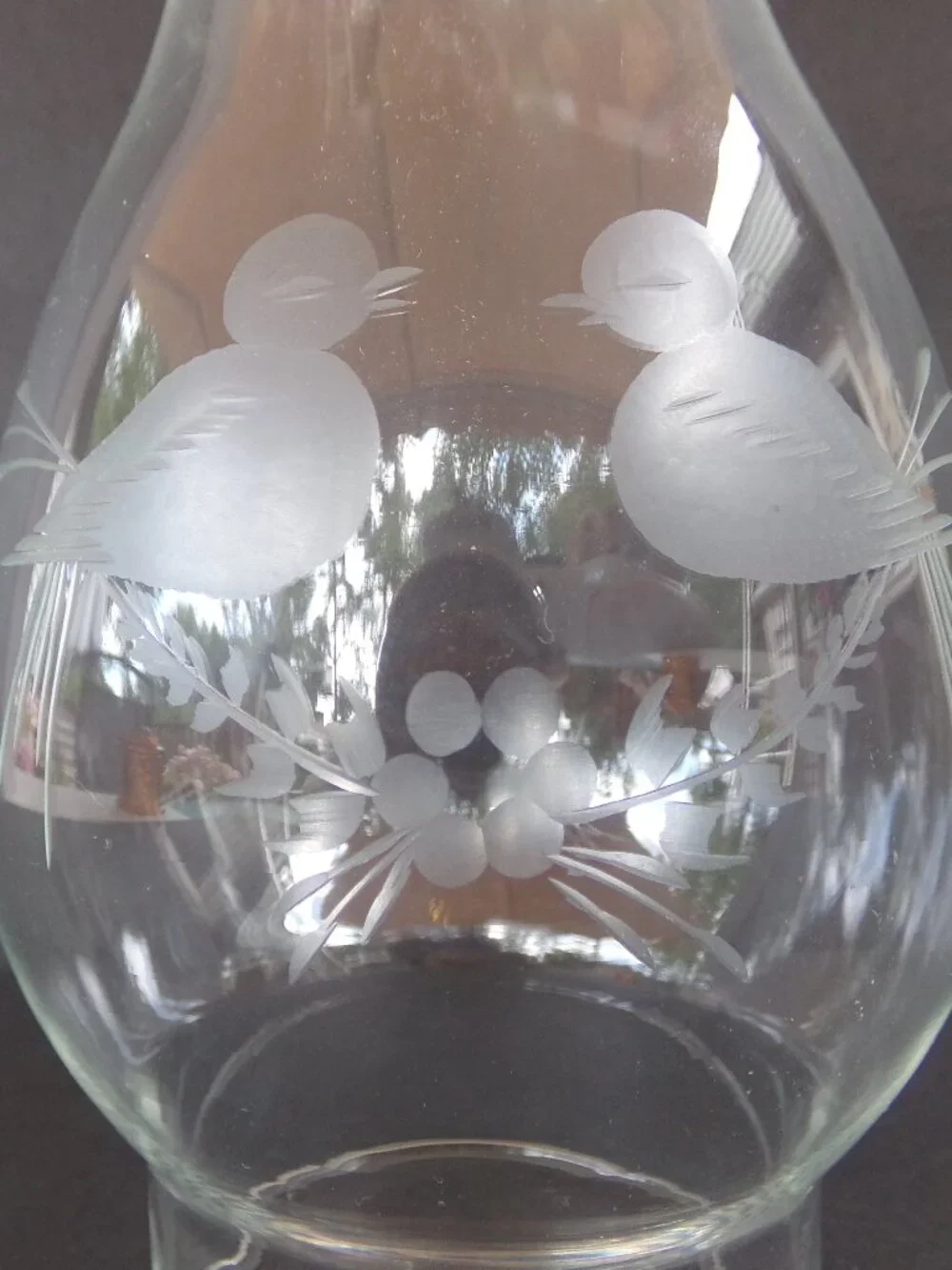 Hurricane Lamp Globe Oil Chimney Clear Etched Birds Replacement Glass Cover